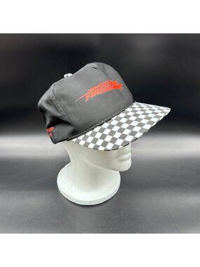 Vintage Hat Firehawk Firestone Racing Snapback Cap Black White Checkered Rope
